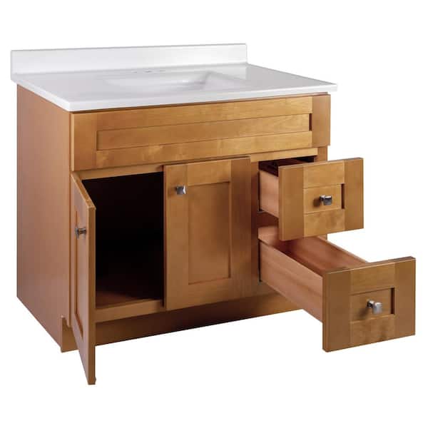 Brookings Shaker RTA 37 in. W x 22 in. D x 35.38 in. H Bath Vanity in Birch with Solid White Cultured Marble Top