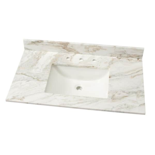 Home Decorators Collection 37 in. W Marble Single Sink Vanity Top in Arabescato Venato with White Sink