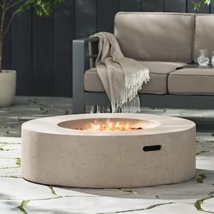 40 in. 50,000 BTU Round MGO Concrete Gas Outdoor Patio Fire Pit Table in Light Gray with Cover