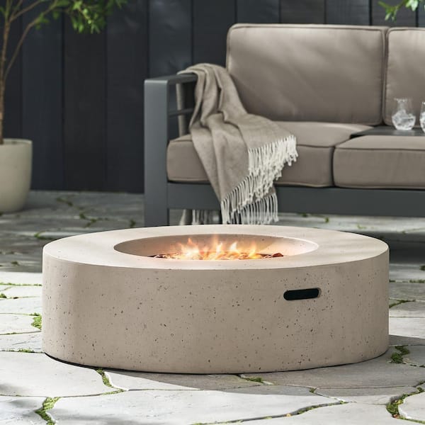 ToolCat 40 in. 50,000-BTU Round MGO Concrete  Outdoor Patio Fire Pit Table in Light Gray with Cover