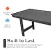 Close-up of the outdoor dining table highlighting its weather-resistant HDPE construction.