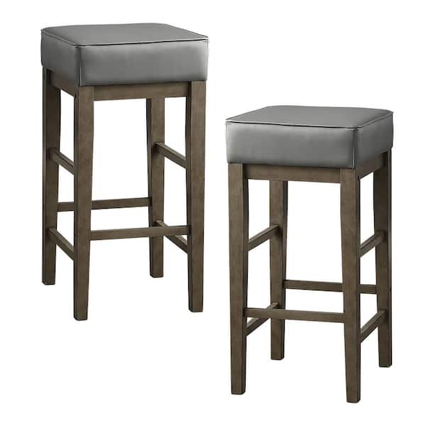 Homelegance 29 Inch Pub Height Wooden Bar Stool Leather Seat Barstool, Gray