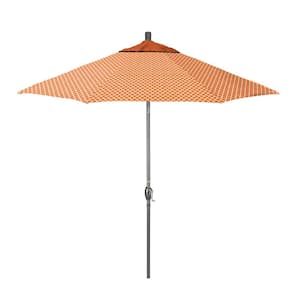 9 ft. Grey Aluminum Market Patio Umbrella with Crank Lift and Push-Button Tilt in Lavalier Apricot Pacifica Premium
