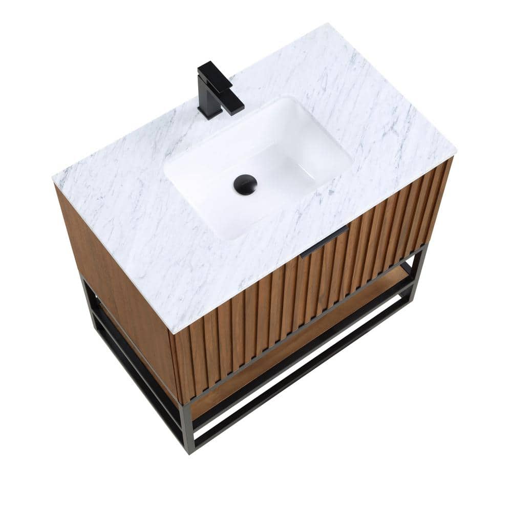 Terra Walnut 36'' Single Freestanding Bathroom Vanity with Matte Black Frame