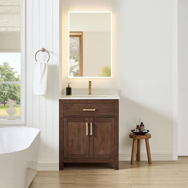 Beckett 30 in. Single Freestanding Dark Walnut Bath Vanity with Giotto Quartz Top