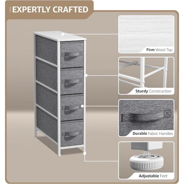 Sorbus 4 Drawers Narrow Dresser - With Steel Frame, Wood Top & Easy Pull Fabric Bins For Small Spaces, Closets, Bedroom, Bathroom & Laundry (Gray