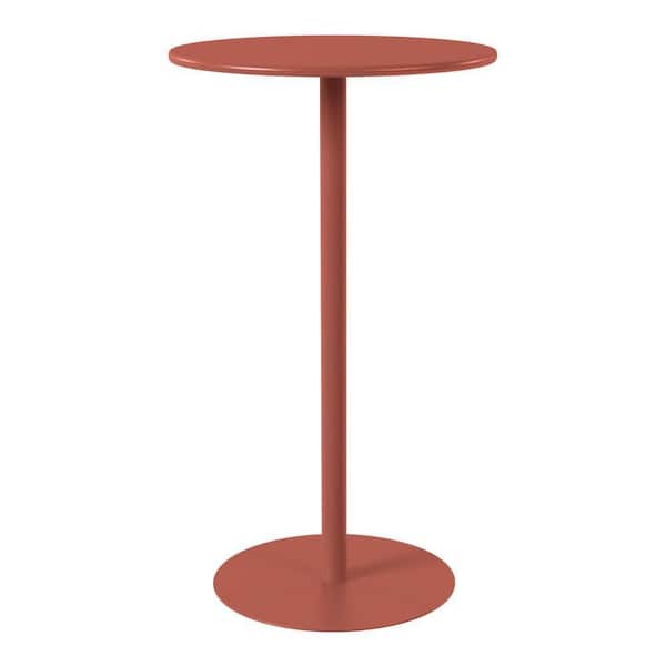 Frond&Form Outdoor Patio Modern Bar Height 23.5 in. Round Steel Bistro Dining Table w/ Sturdy Tulip Base, Red