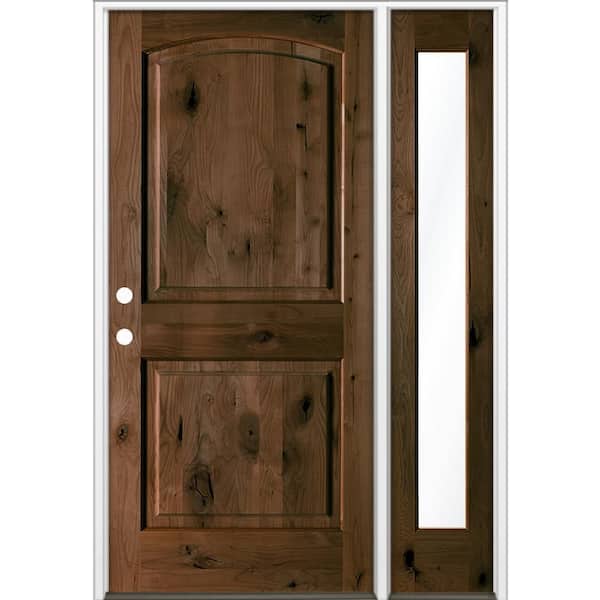 Krosswood Doors 46 in. x 80 in. Knotty Alder 2 Panel Arch Right-Hand/Inswing Clear Glass Espresso Stain Wood Prehung Front Door w/ RFSL