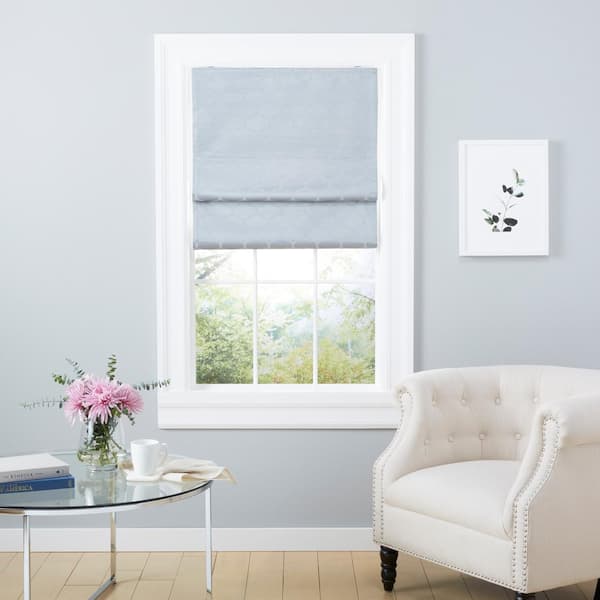 EXCLUSIVE HOME Montague Silver Cordless Total Blackout Polyester Roman Shade 31 in. W x 64 in. L
