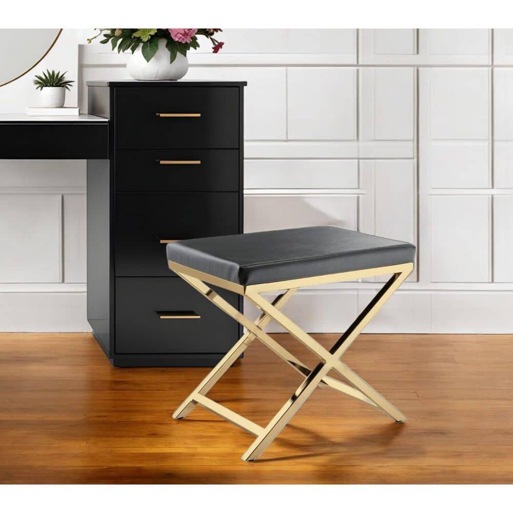 Black Faux Leather Metal Wingback Chair