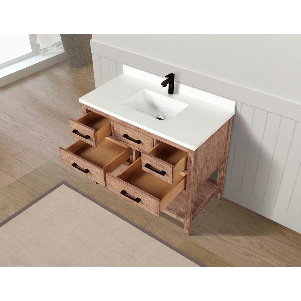 Betty Weathered Brown Solid Fir Wood Bathroom Vanity with Quartz Countertop