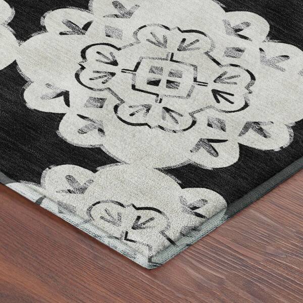 Mayfield Premium Machine Washable Abstract AMF2352 Black 3 ft. x 4 ft. Area Rug