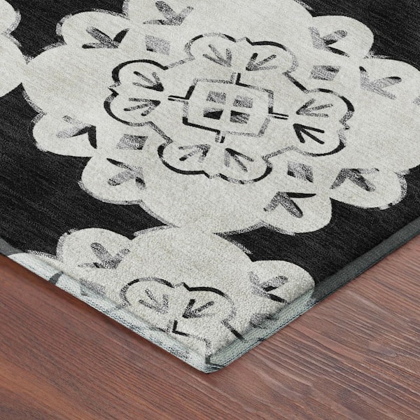 Mayfield Premium Machine Washable Abstract AMF2352 Black 5 ft. x 7 ft. 6 in. Area Rug