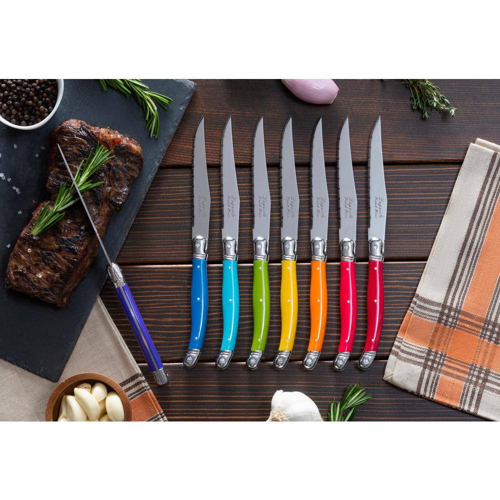 French Home Laguiole Steak Knives, Rainbow Colors, 8-Piece Set (Set of 8)