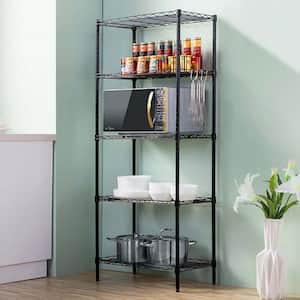 22 in. W x 12 in. D x 59 in. H Black Linen Cabinet 5 Tier Storage Racks with Shelf Liners Adjustable Storage Rack
