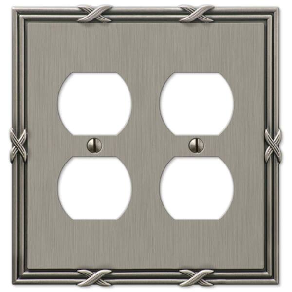 AMERELLE Ribbon and Reed 2 Gang Duplex Metal Wall Plate - Antique Nickel