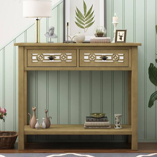 ANBAZAR Espresso Storage Cabinet Console Table with 2-Drawers and