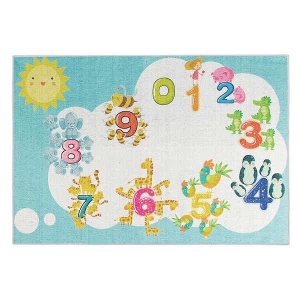 SUSSEXHOME Cotton Washable 123 Multi-Colored 39.5 in. x 59 in. Educational for Kids Room Area Rug