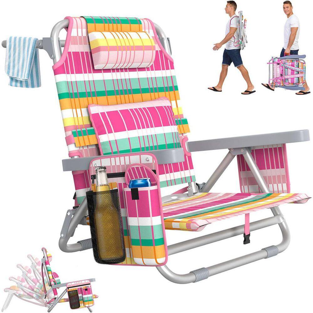 Beach Chair 5-Position Adjustable Backpack w/ Cooler Bag 350 lb. Heavy-Duty Metal Folding Camping Chair w/ Lumbar Pillow price history on PriceWatchPro