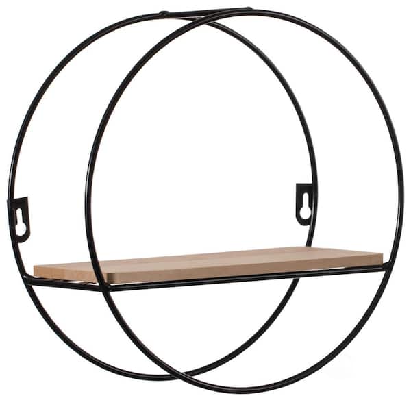 FABULAXE Black Decorative Round Accent Floating Shelf Circle Decor Display Wall Mounted Rack with Metal Frame and Shelf