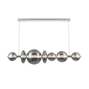 Atomo 46-Watt 1-Light Integrated LED Chrome Linear Chandelier with Smoke Glass Shade