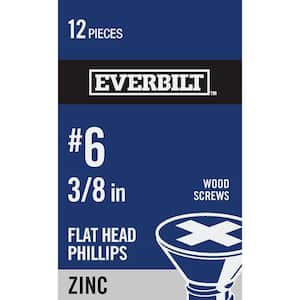 #6 x 3/8 in. Zinc Plated Phillips Flat Head Wood Screw (12-Pack)