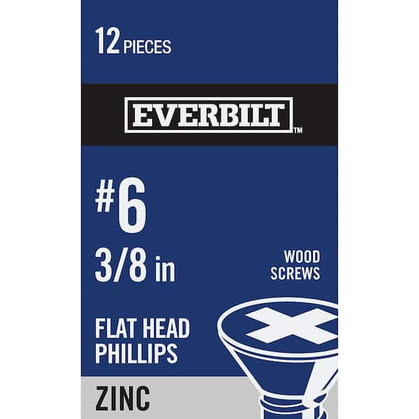 Everbilt #6 x 3/8 in. Zinc Plated Phillips Flat Head Wood Screw (12-Pack)