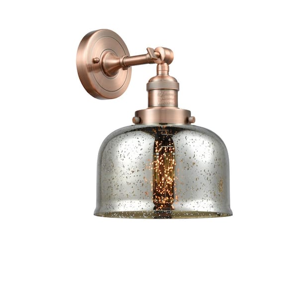 Innovations Bell 1-Light Silver Plated Mercury, Antique Copper Wall Sconce with Silver Glass Shade