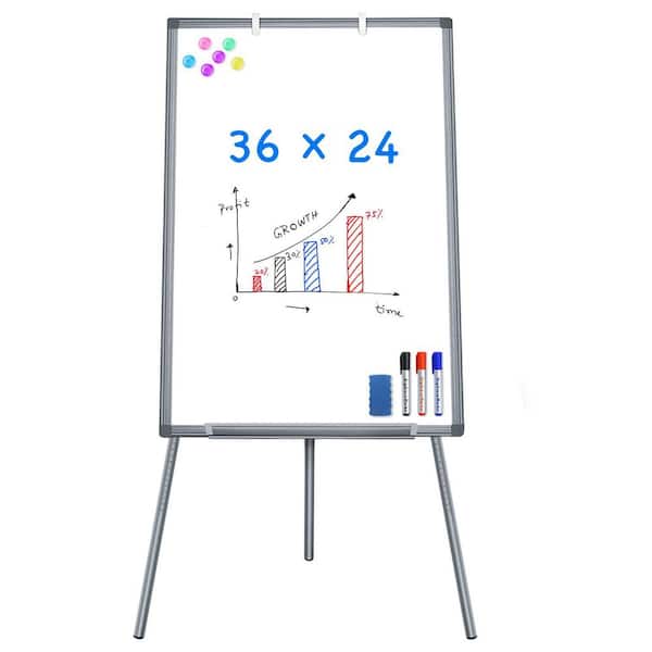 1-Pack Magnetic Portable Dry Erase White Board Tripod Stand Adjustable Height Easel with Flipchart Hooks Gray