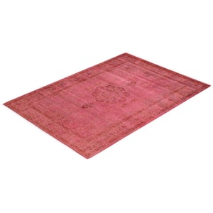 One-of-a-Kind Contemporary Pink 4 ft. x 6 ft. Hand Knotted Overdyed Area Rug
