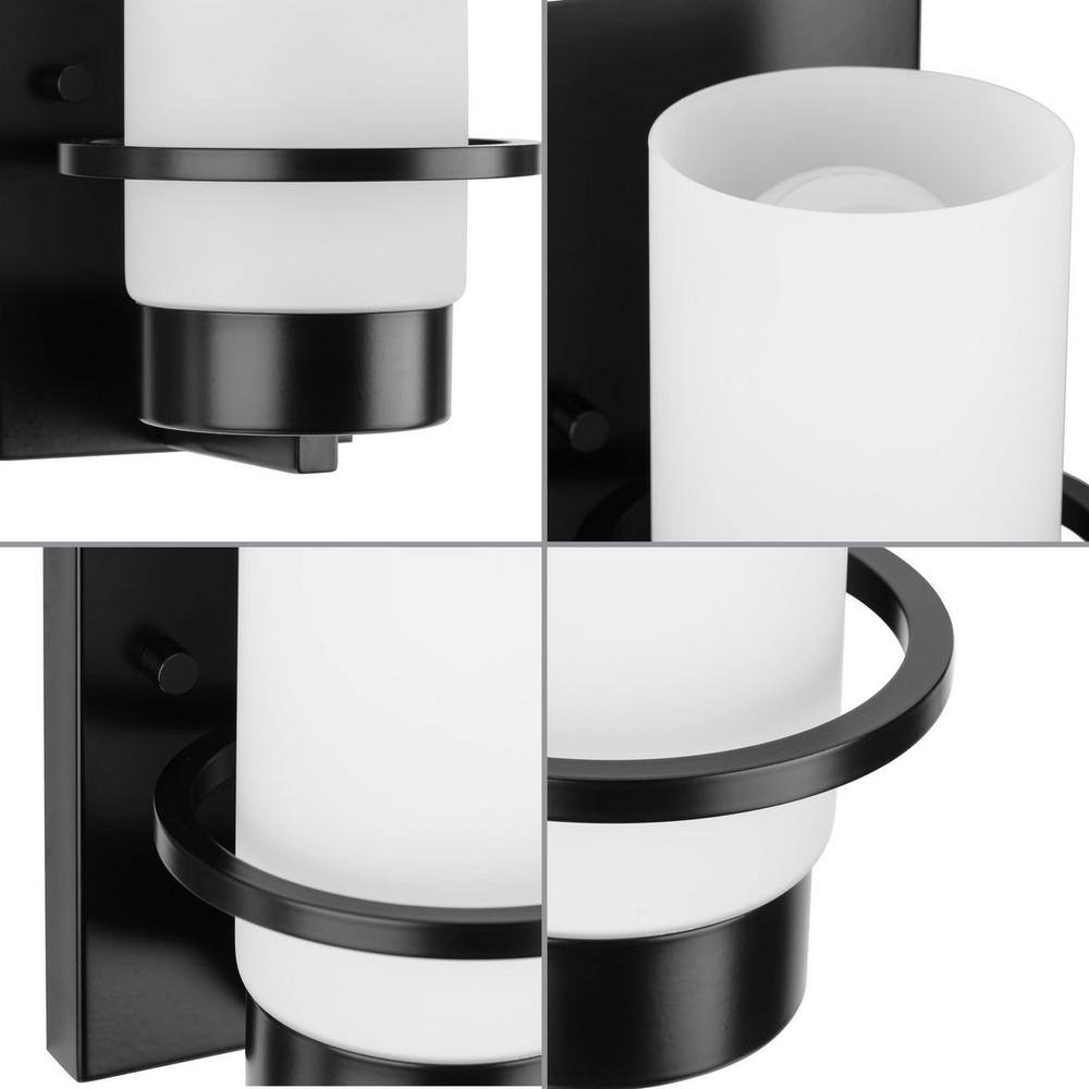 Matte Black Cylinder Outdoor Wall Sconce with White Glass Shade