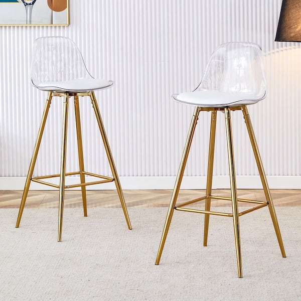 38 in. H White Low Back Metal Bar Stool with Fabric Seat Set of 2