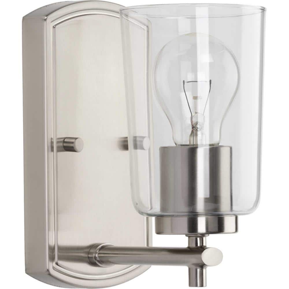 Adley Sleek Brushed Nickel 1-Light Bath Wall Fixture with Clear Glass Shade