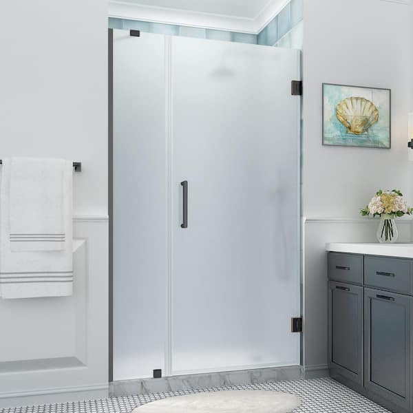 Aston Belmore XL 43.25 - 44.25 in. x 80 in. Frameless Hinged Shower Door with Ultra-Bright Frosted Glass in Oil Rubbed Bronze