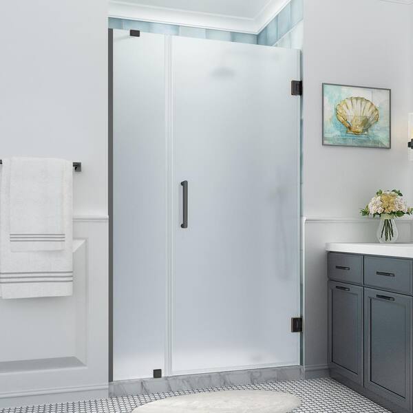 Aston Belmore XL 44.25 - 45.25 in. x 80 in. Frameless Hinged Shower Door with Ultra-Bright Frosted Glass in Oil Rubbed Bronze