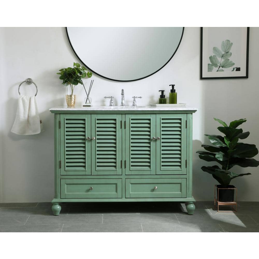 48" Vintage Mint Single Bathroom Vanity with Carrara Marble Top