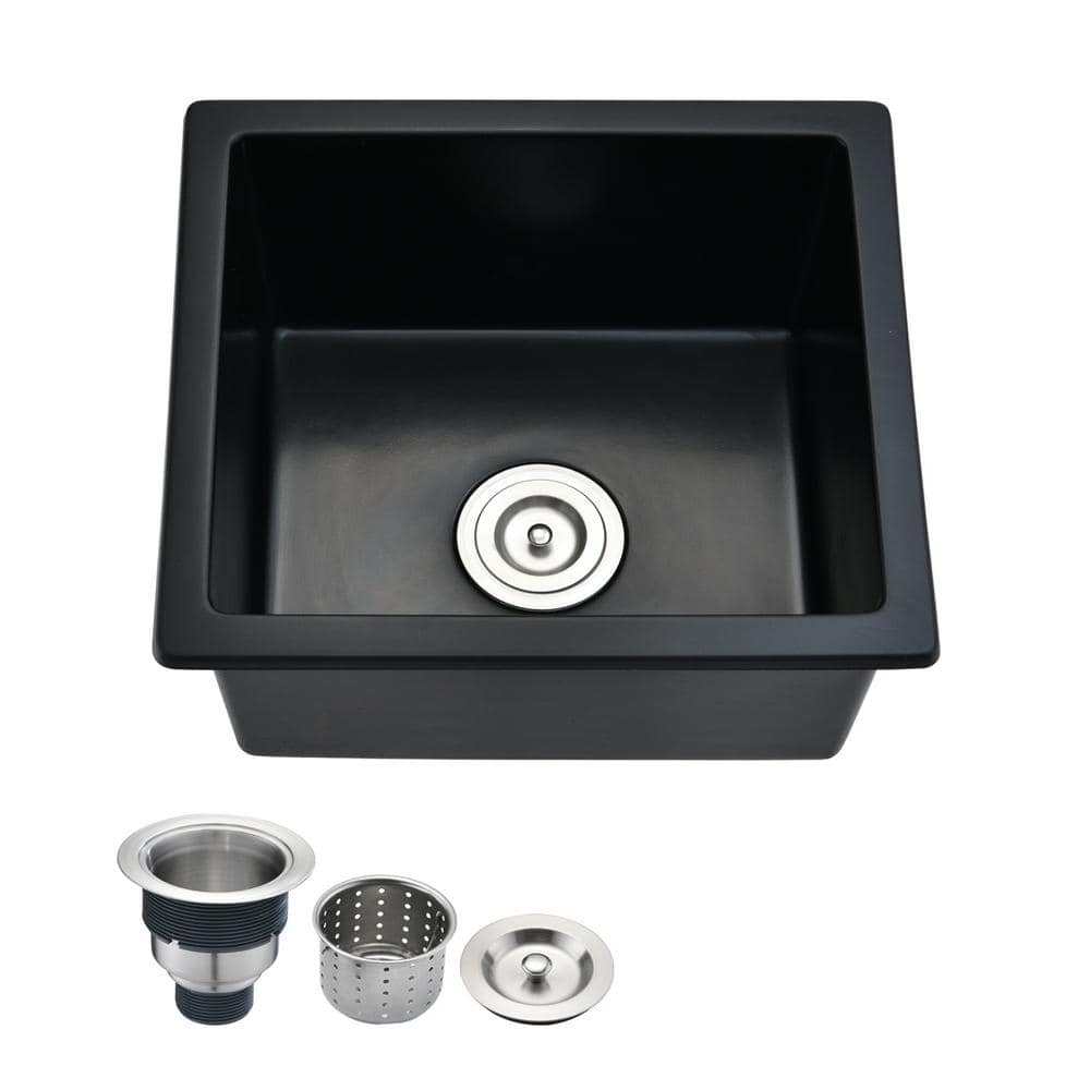 Quartz 18 in. L x 16 in. W Single Bowl Undermount Kitchen Sink with Basket 