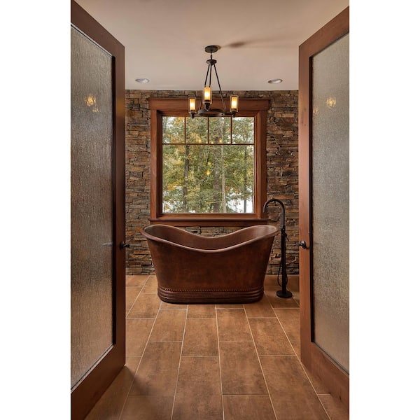 67 in. Hammered Copper Double Slipper Flatbottom Non-Whirlpool Bathtub in Oil Rubbed Bronze