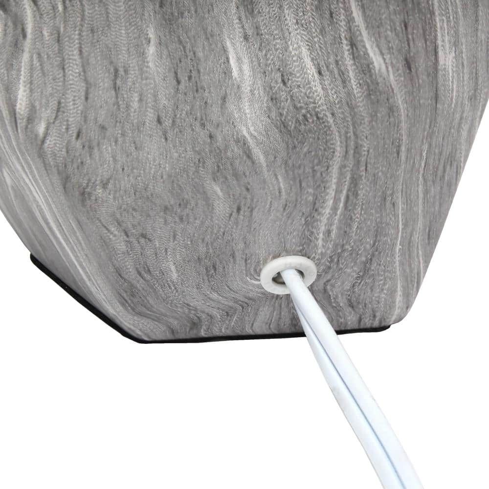 Gray and White Marbled Ceramic Mini Table Lamp with Fabric Shade