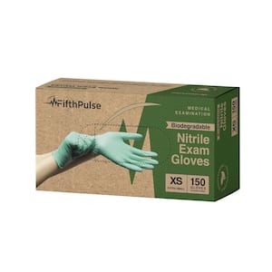 Extra Small - Biodegradable Nitrile Gloves, Powder Free and Latex Free - Medical Exam Gloves in Green - (150-Count)