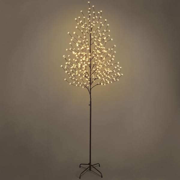 8 ft. Brown Pre-Lit LED Cherry Blossom Tree Artificial Christmas Tree with 288 Warm White LED Light