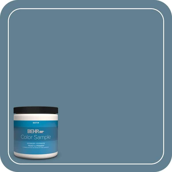BEHR PREMIUM PLUS 8 oz. #BXC-36 Aegean Blue Satin Enamel Interior/Exterior Paint & Primer Color Sample