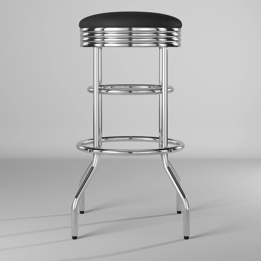 Black Faux Leather and Chrome Swivel Bar Stools, 30" Set
