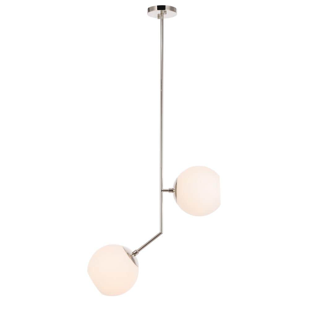 Timeless Home 20.6 in. 2-Light Chrome And Frosted White Glass Pendant Light