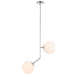 Timeless Home 20.6 in. 2-Light Chrome And Frosted White Glass Pendant Light, Bulbs Not Included