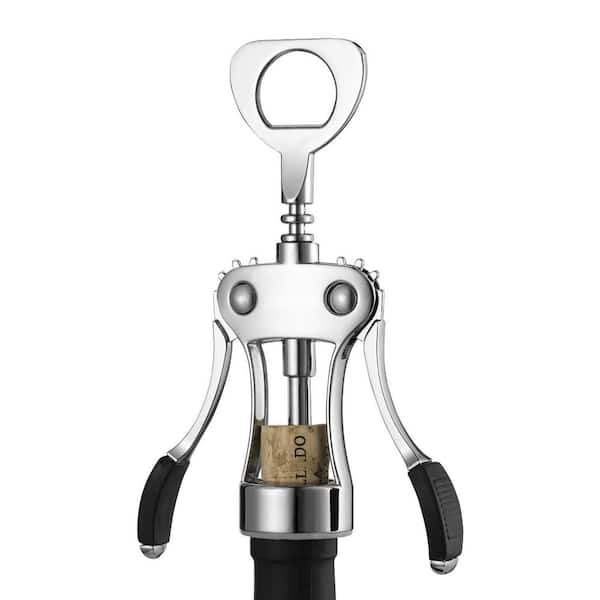 1-Piece Silver Zinc Alloy Multifunctional Wine Opener with Ergonomic Non-Slip Wing Handle