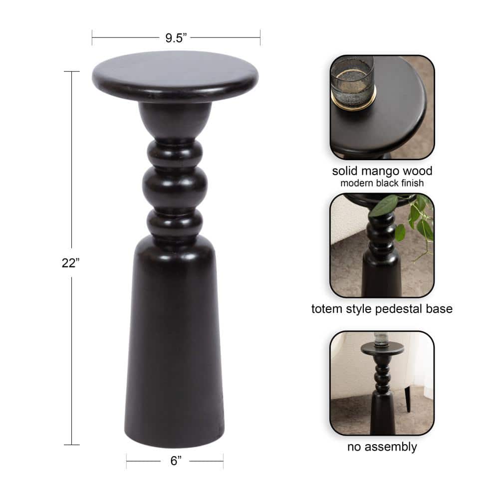 Tirollo Black Solid Mango Wood Round Accent Table