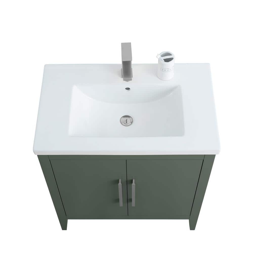 30" Vintage Green Single Sink Bathroom Vanity with Ceramic Top