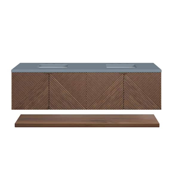 James Martin Vanities Marcello 72.0 in. W x 23.5 in. D x 37.2 in. H Bathroom Vanity in Chestnut with Cala Blue Quartz Top