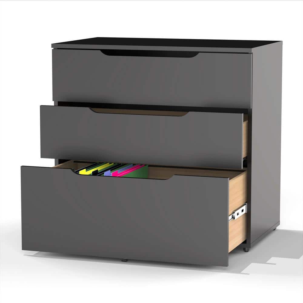 Sleek Black 3-Drawer Mobile Filing Cabinet for Legal Files